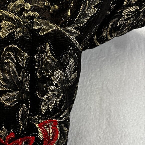 Chico's Jacquard Floral Jacket 0 (Small 4) Black Red Gold Embroidered Christmas - Picture 14 of 16